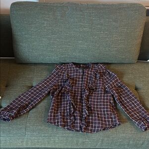 Madewell Women’s Western Plaid Ruffle Blouse, Button Up